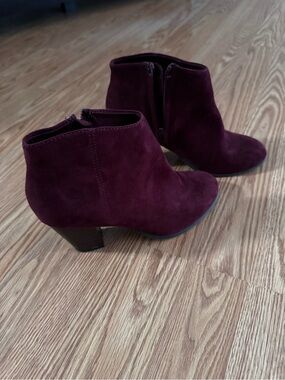 Old Navy Burgundy Suede Ankle Booties with Stacked Heel